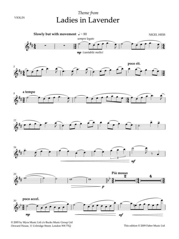 Nigel Hess - Theme from Ladies In Lavender Violin with Piano Accompaniment Book