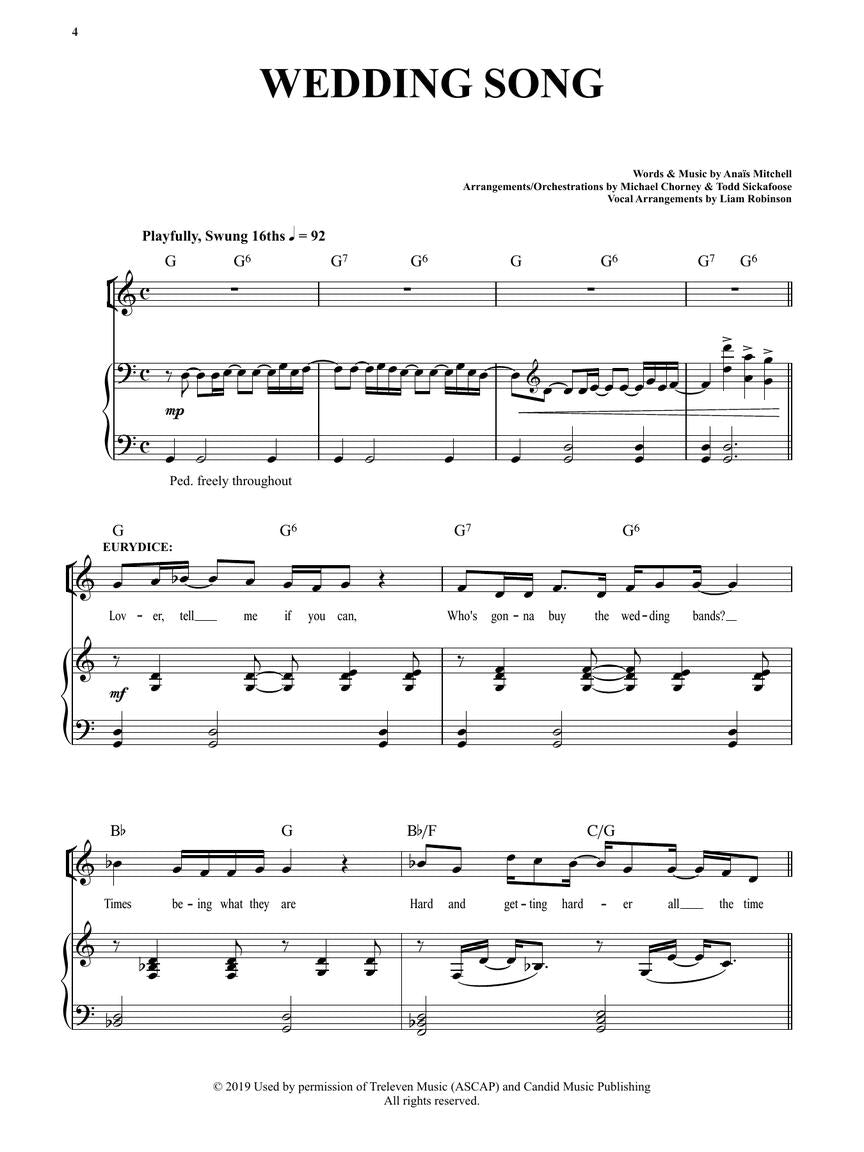 Hadestown Vocal Selections Book