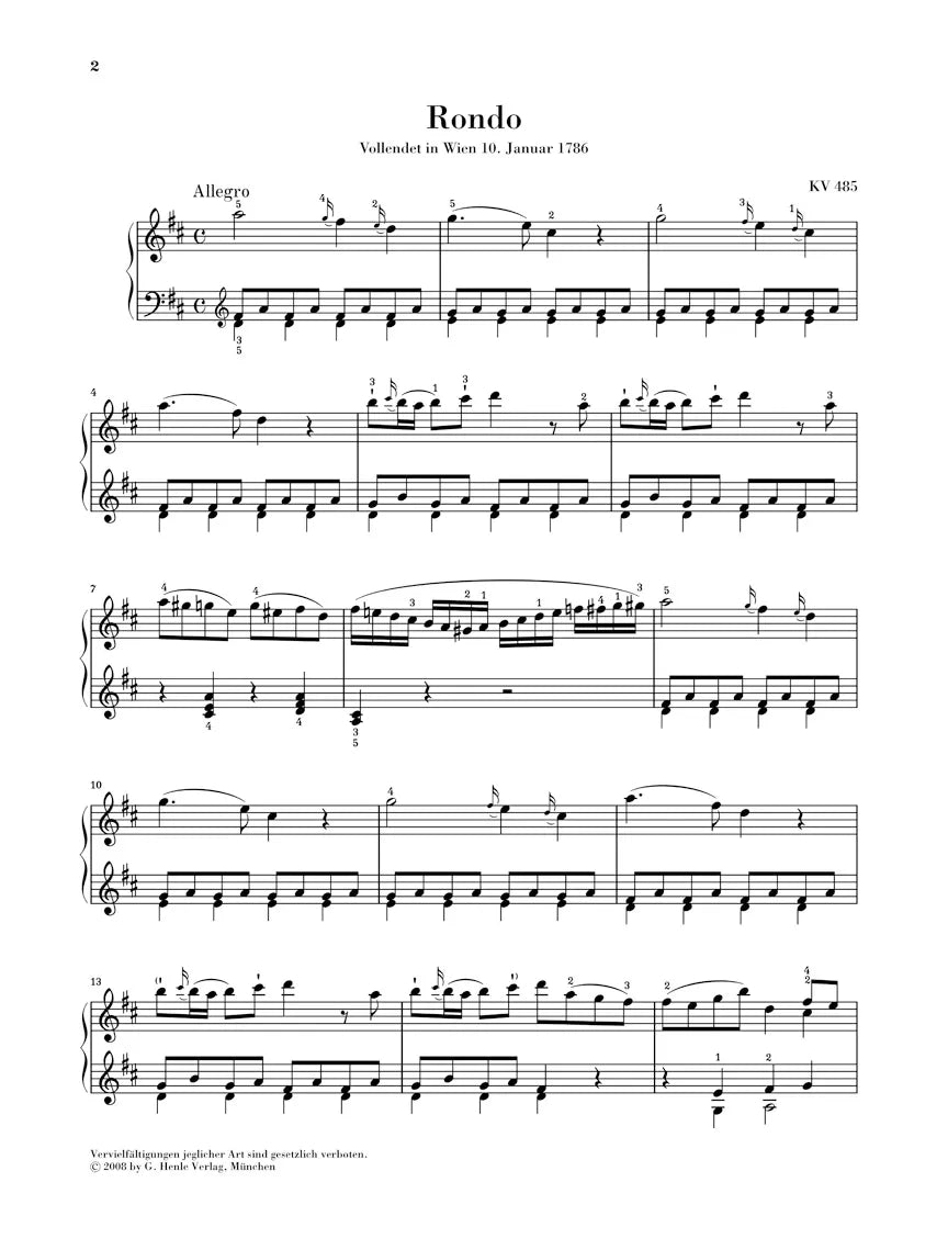 Mozart - Rondo D Major K 485 Urtext