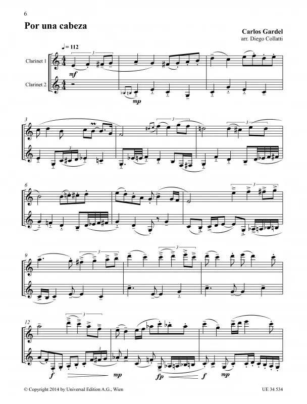 Gardel Carlos: Tango Clarinet Duets Book