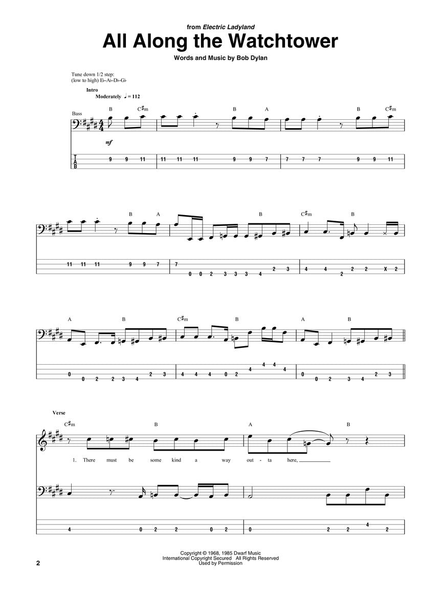 Jimi Hendrix Bass Tab Collection Book (27 Hit Songs)