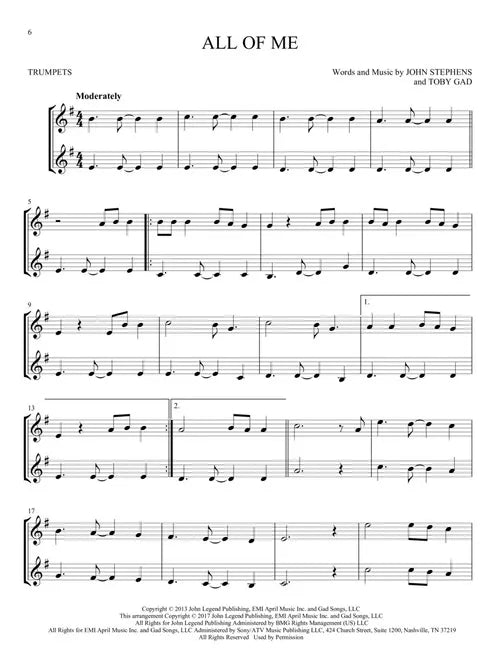 Hit Songs For Two Trumpets - Duet Book