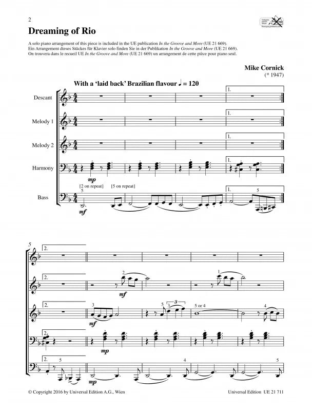 Mike Cornick - 5 Pieces For 5 Left Hands At 1 Piano Book