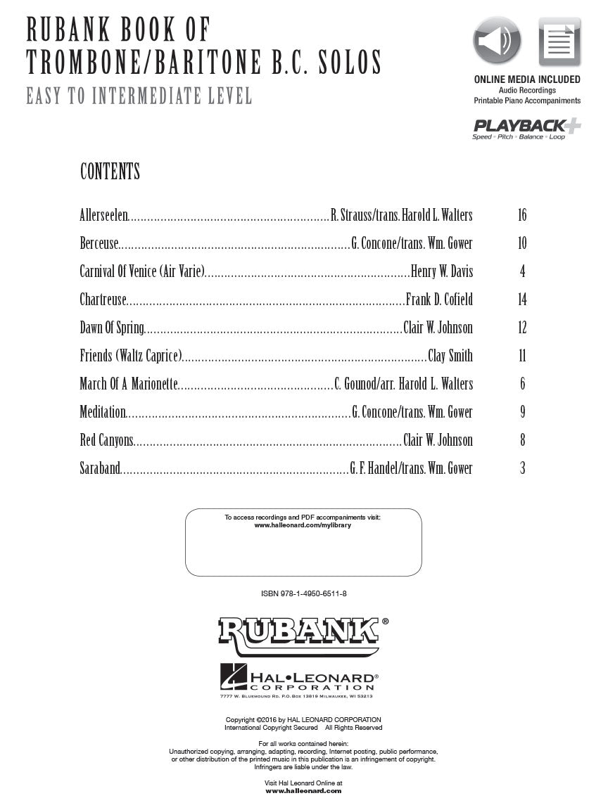 Rubank Book of Trombone/Baritone B.C. Solos - Easy to Intermediate