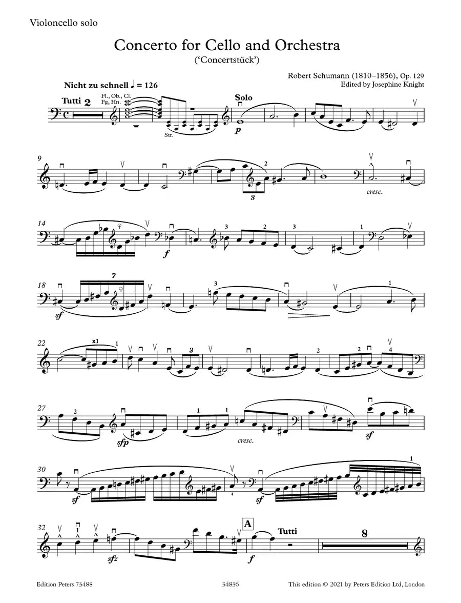 Schumann - Concerto Op 129 Cello with Piano Accompaniment Book