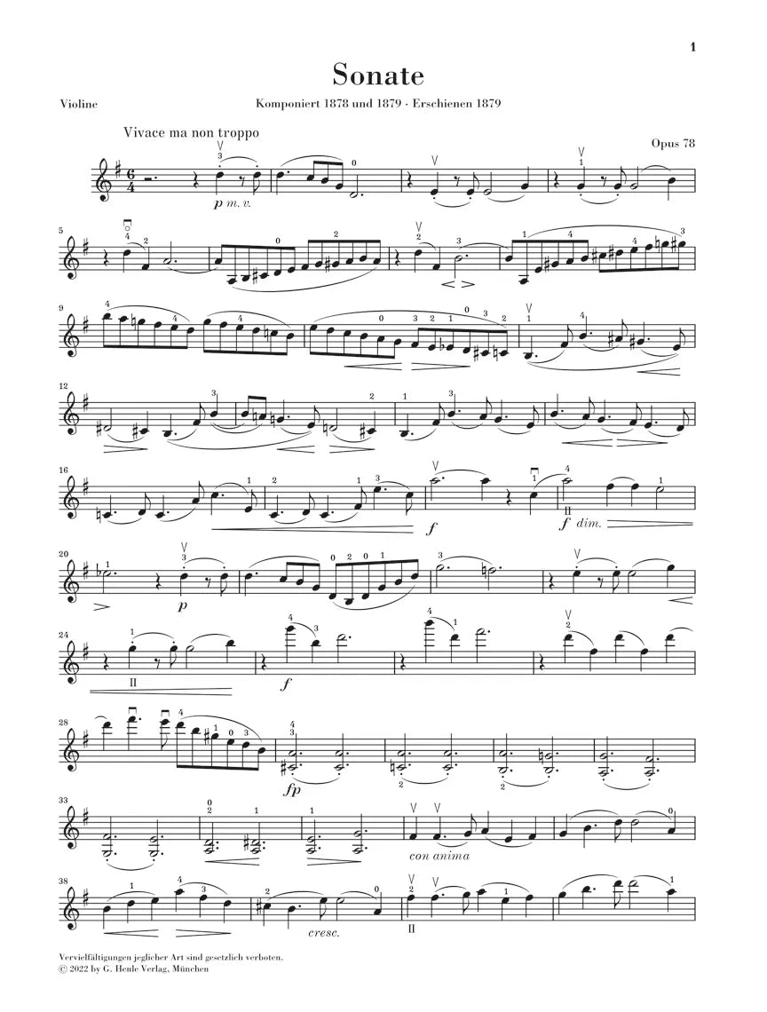 Brahms - Sonatas For Violin with Piano Accompaniment Urtext Book