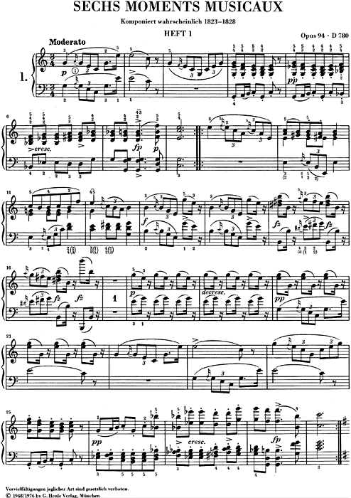Schubert - Moments Musical Op 94 D 780 Piano Urtext Book