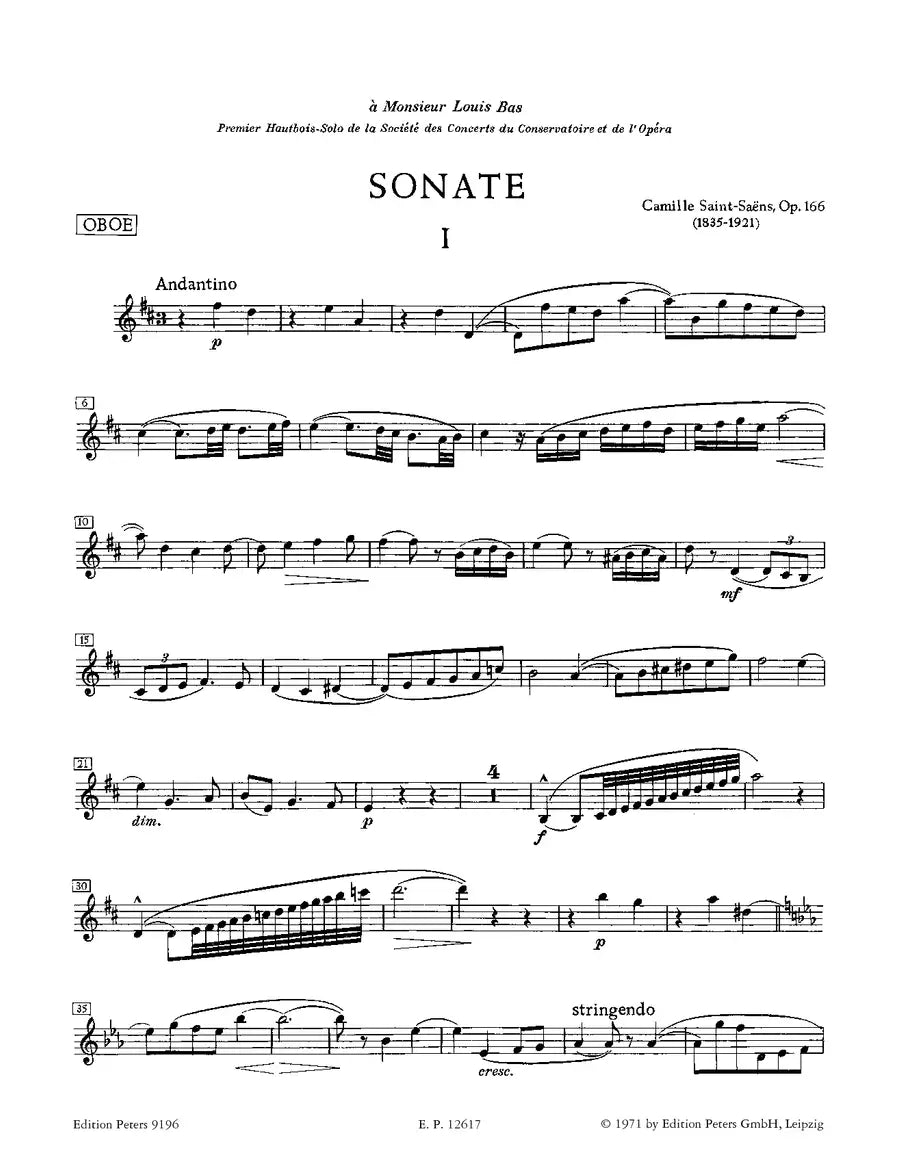 Saint-Saens - Sonata Op 166 Oboe/Piano Urtext Book