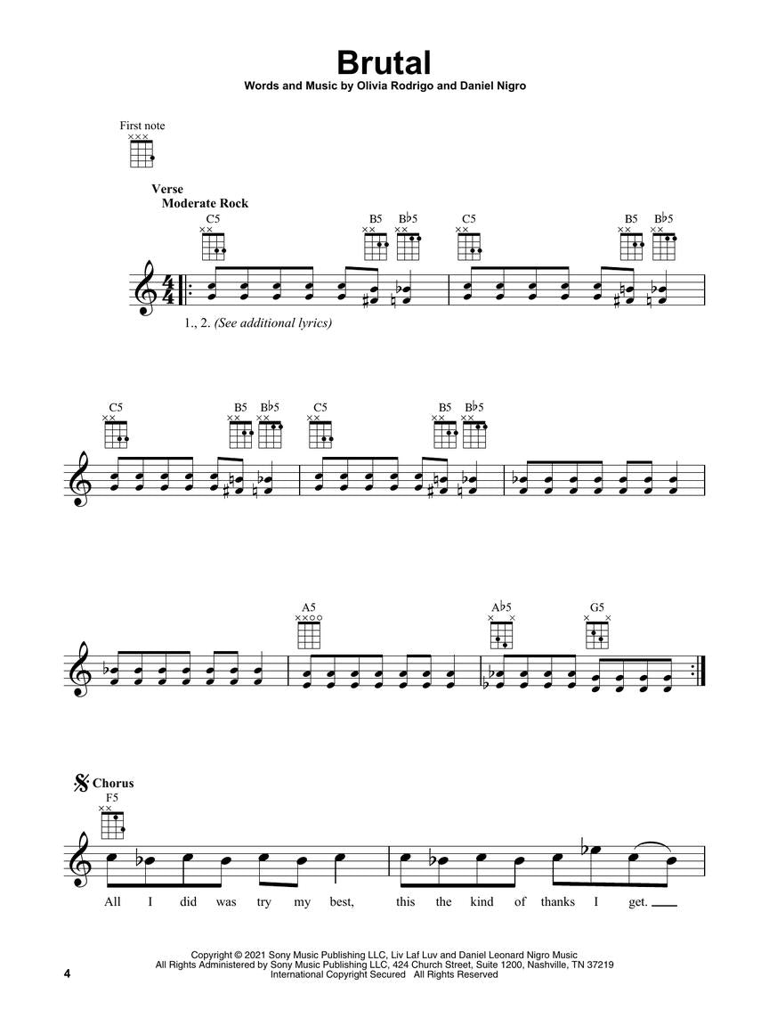 Olivia Rodrigo - Sour For Ukulele Songbook