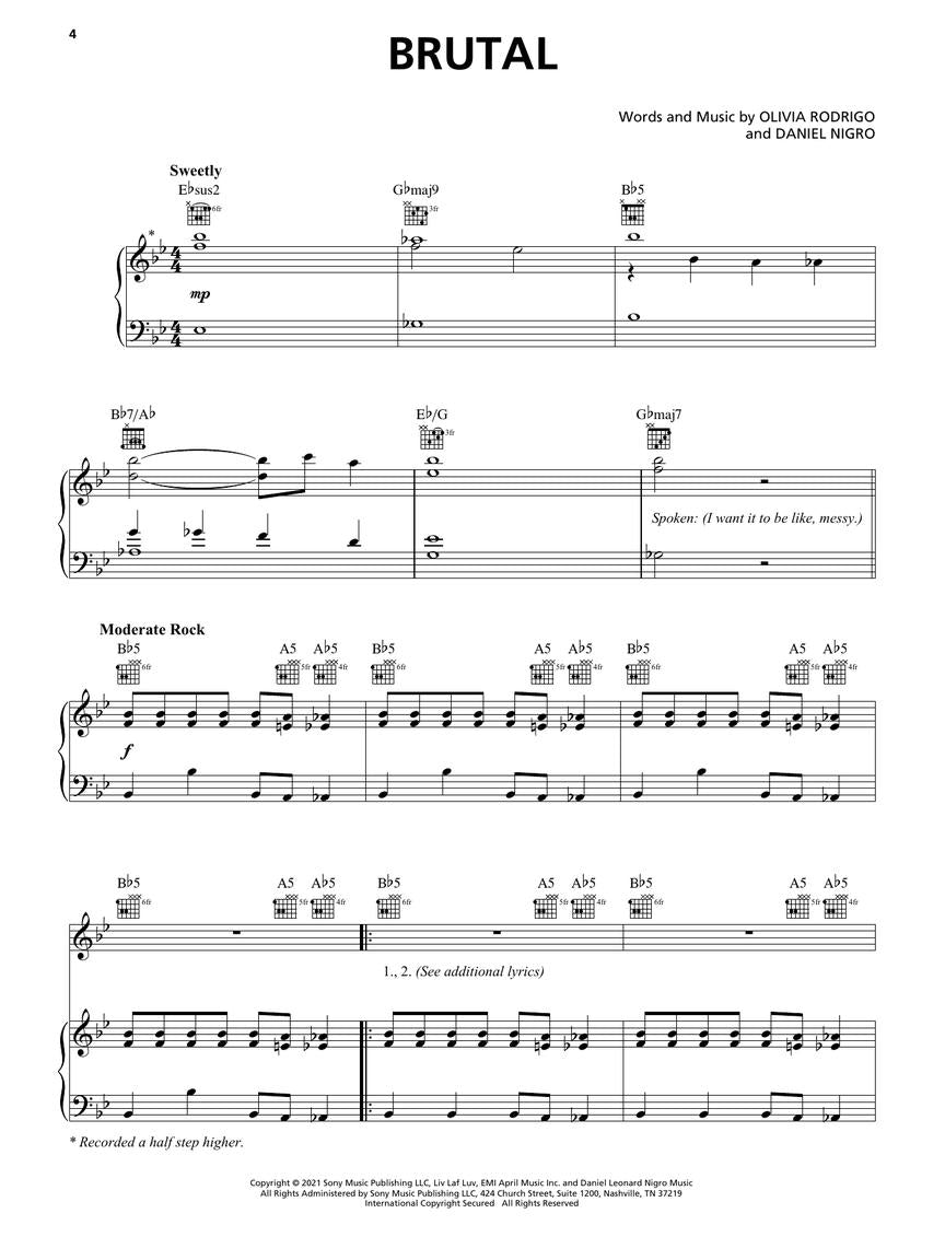 Olivia Rodrigo - Sour PVG Songbook