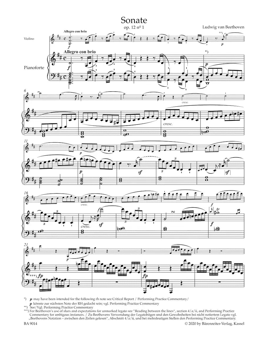 Beethoven Sonatas for Violin and Piano Volume 1 Book