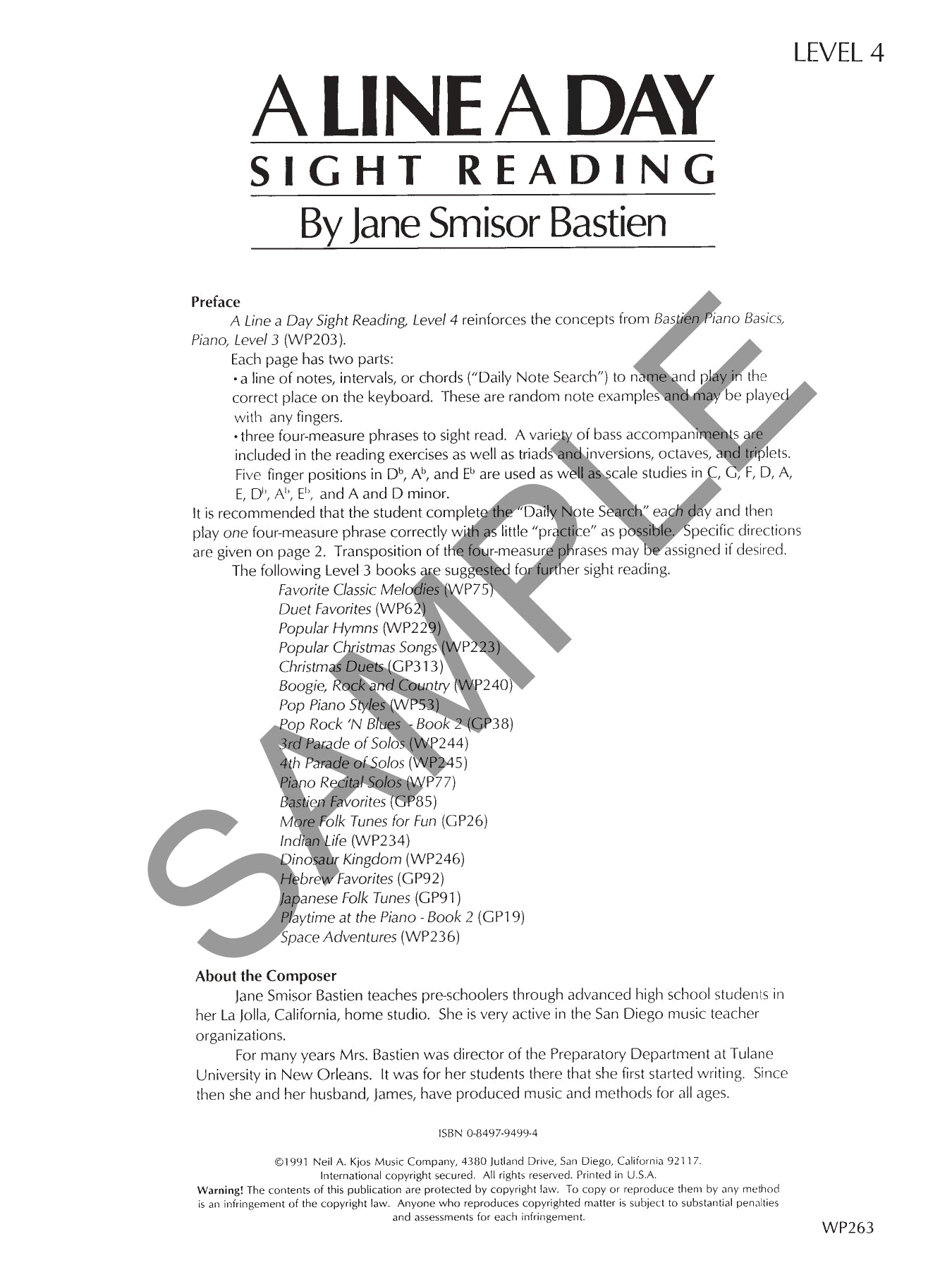 Bastien: A Line A Day Sight Reading - Level 4 Book