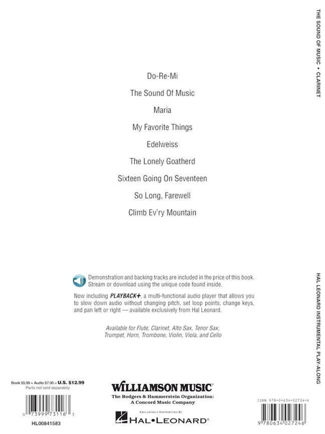 The Sound Of Music For Clarinet Play Along Book/Ola