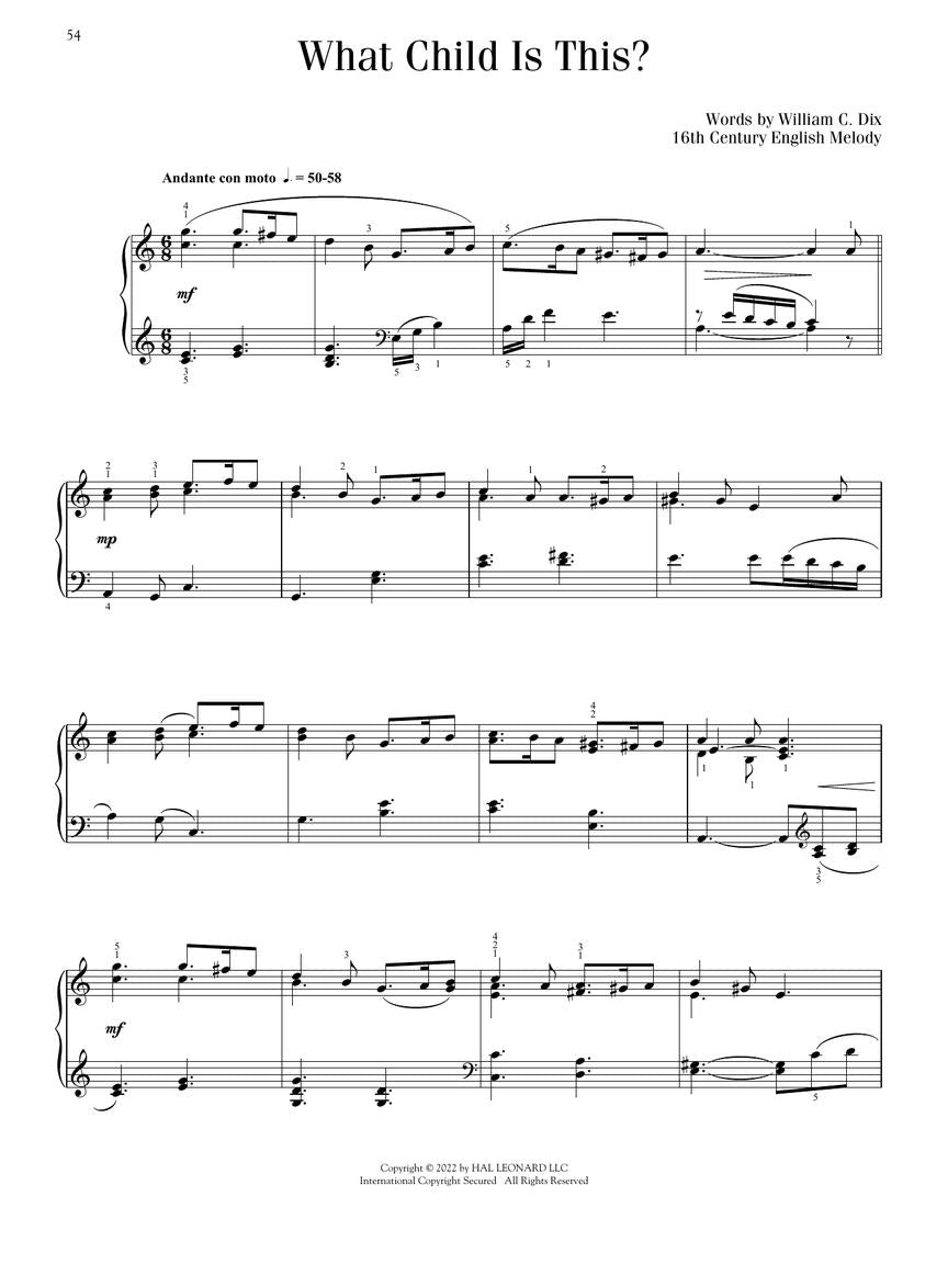 Christmas Carol Arrangements For Piano - Spiral Bound Book