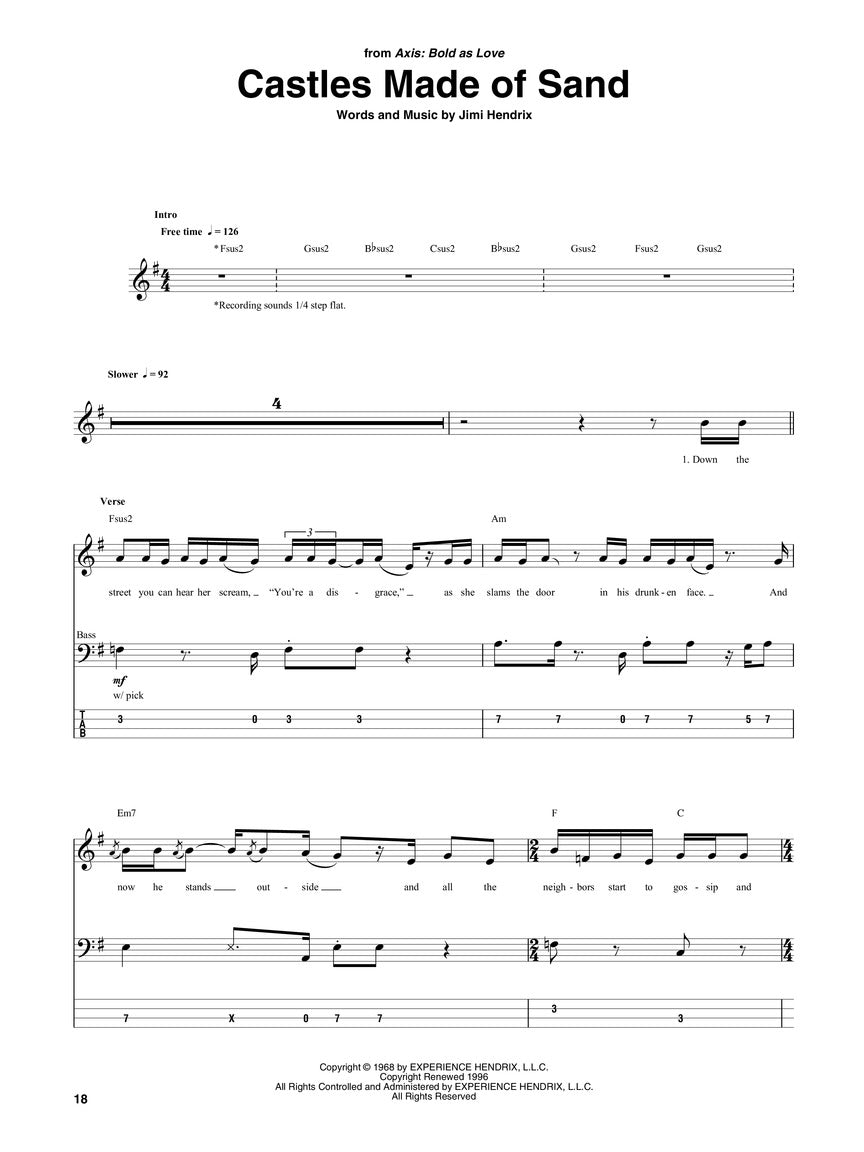 Jimi Hendrix Bass Tab Collection Book (27 Hit Songs)