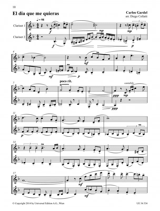 Gardel Carlos: Tango Clarinet Duets Book