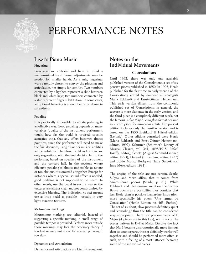 Liszt - Consolations And Liebestraume Piano Bk/Ola Spe