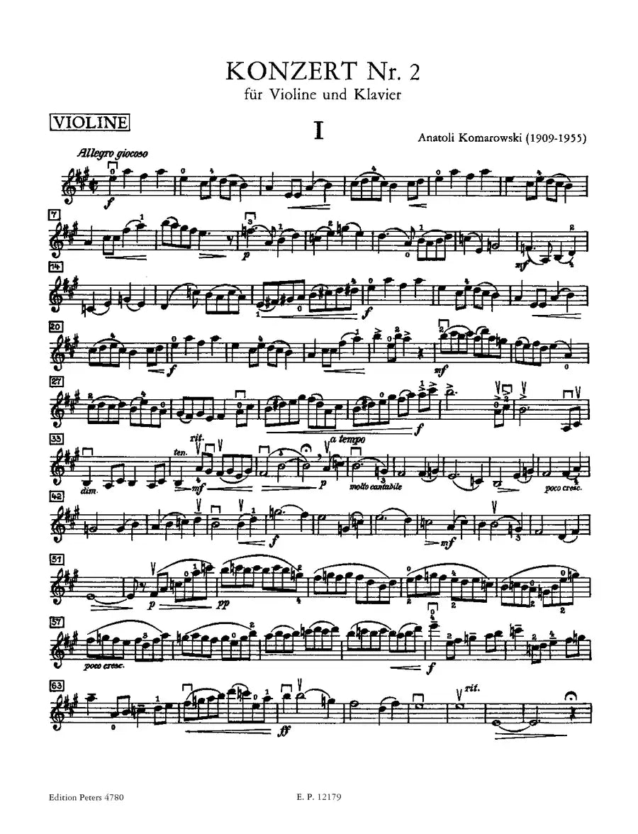 Komarovsky - Concerto No 2 A Violin with Piano Accompaniment Book