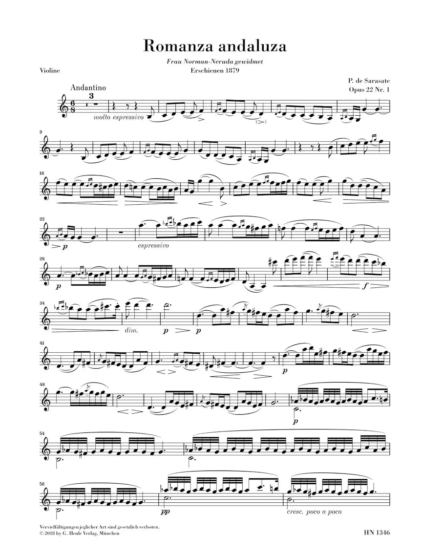 Sarasate - Spanish Dance No 3 Op 22 No 1 Violin with Piano Book (Urtext Edition)