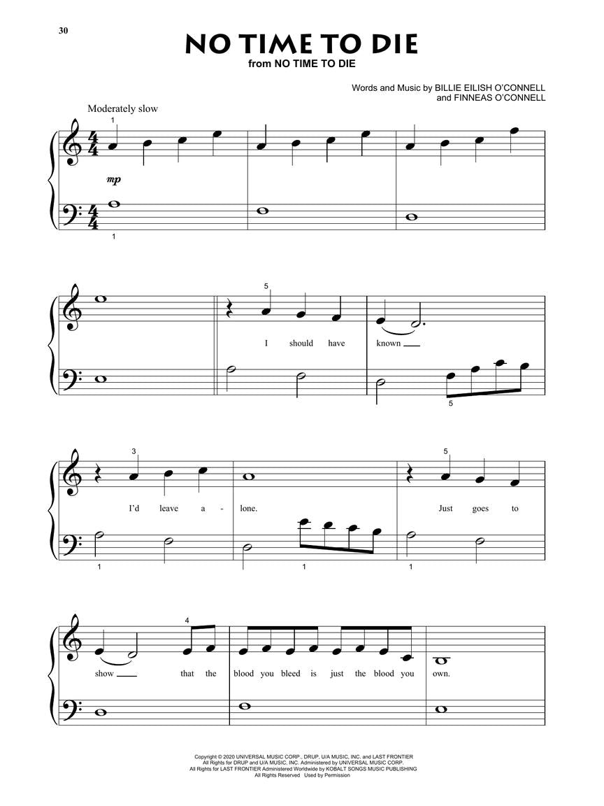 Billie Eilish For Beginning Piano Solo Songbook