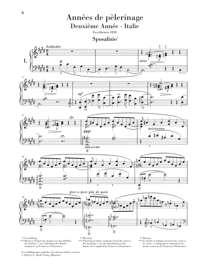 Liszt - Annees De Pelerinage - Piano Book 2 Italy (Urtext Edition)