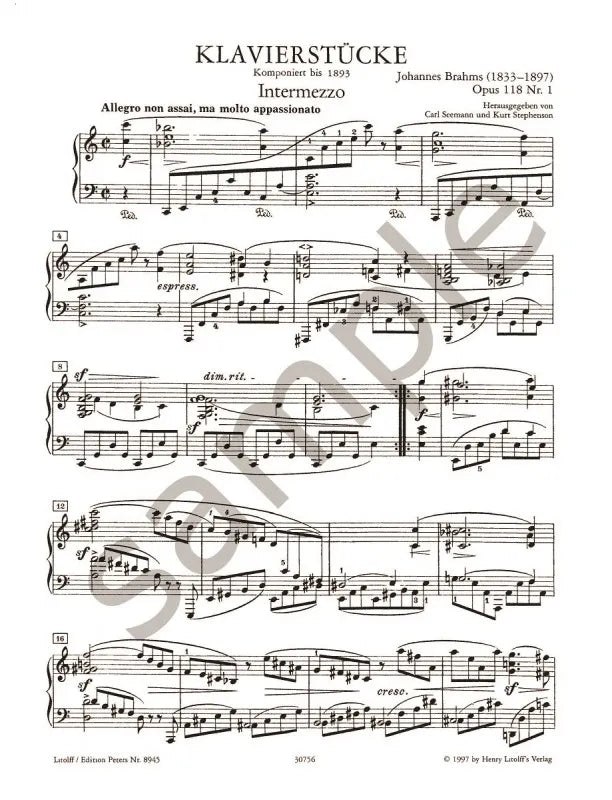 Brahms - 6 Piano Pieces Op 118 Book (Urtext Edition)