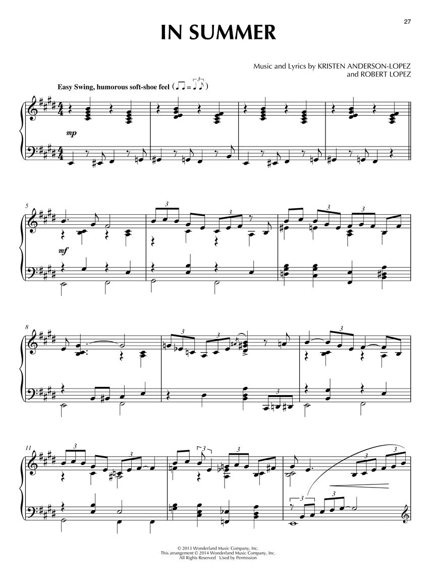 Frozen Music From The Motion Picture Piano Solo