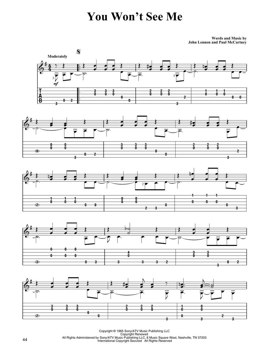 Beatles For Easy Classical Guitar Tab