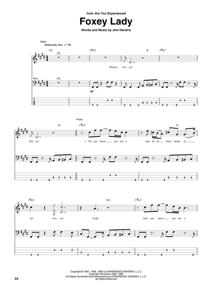 Jimi Hendrix Bass Tab Collection Book (27 Hit Songs)