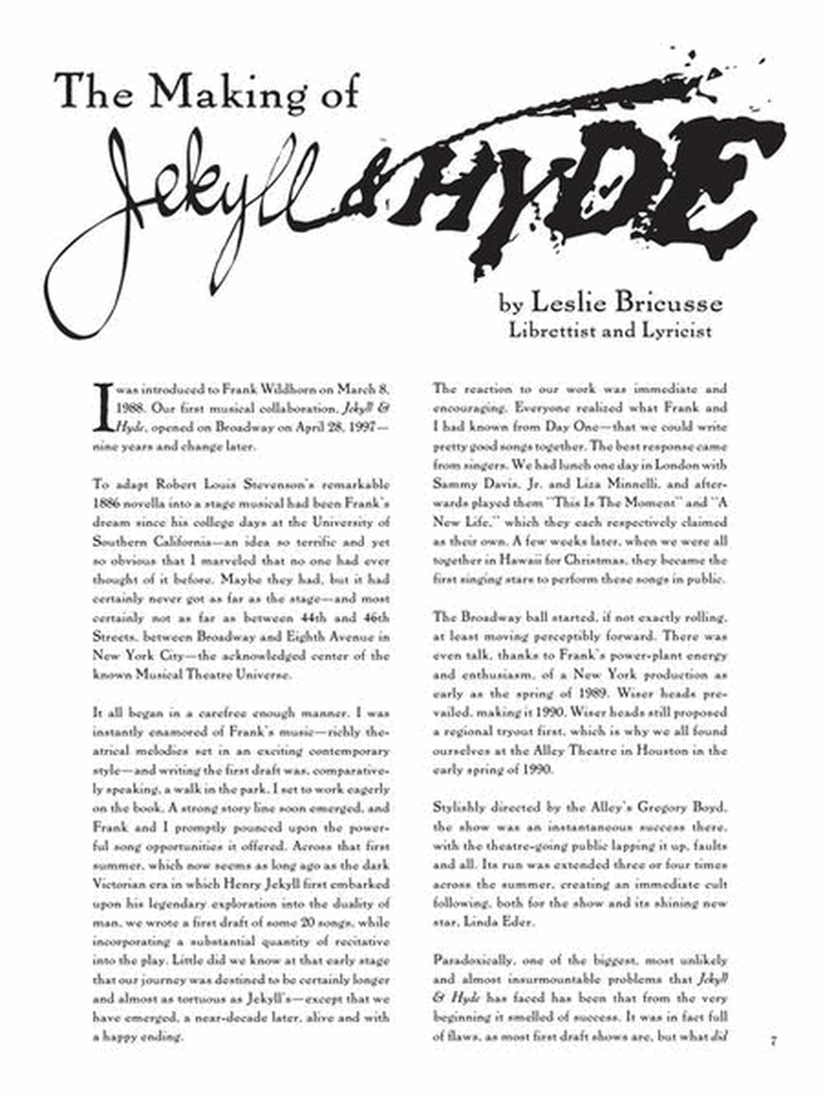 Jekyll & Hyde - The Musical Piano Vocal Guitar New Broadway Edition Book
