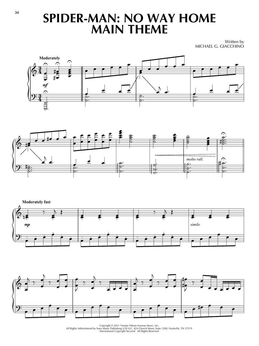 Spider Man - No Way Home Movie Soundtrack Piano Solo Book