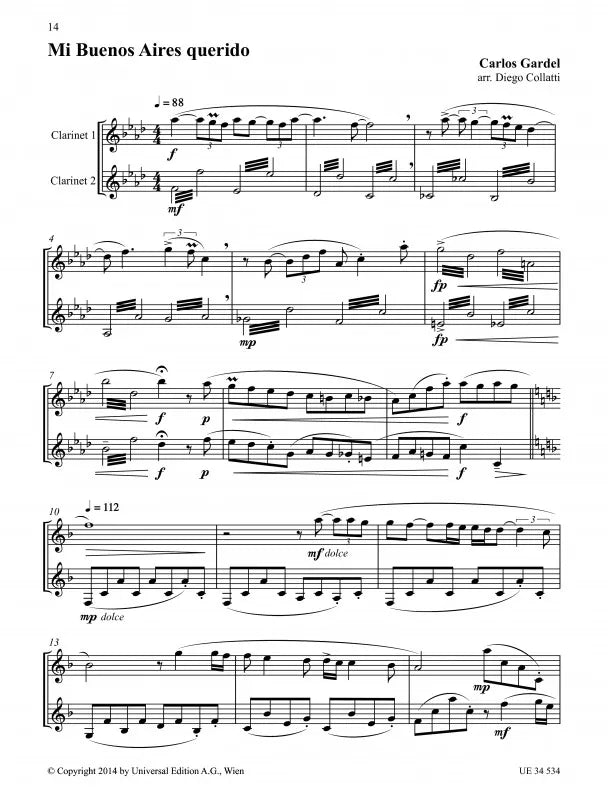 Gardel Carlos: Tango Clarinet Duets Book