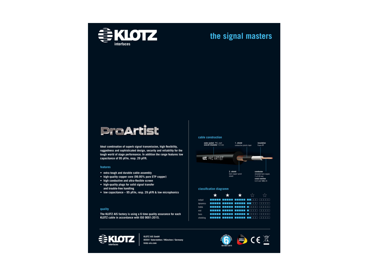 Klotz PRON-PR Pro Artist Professional Guitar Cable With Right Angled Neutrik Jacks  - 3m