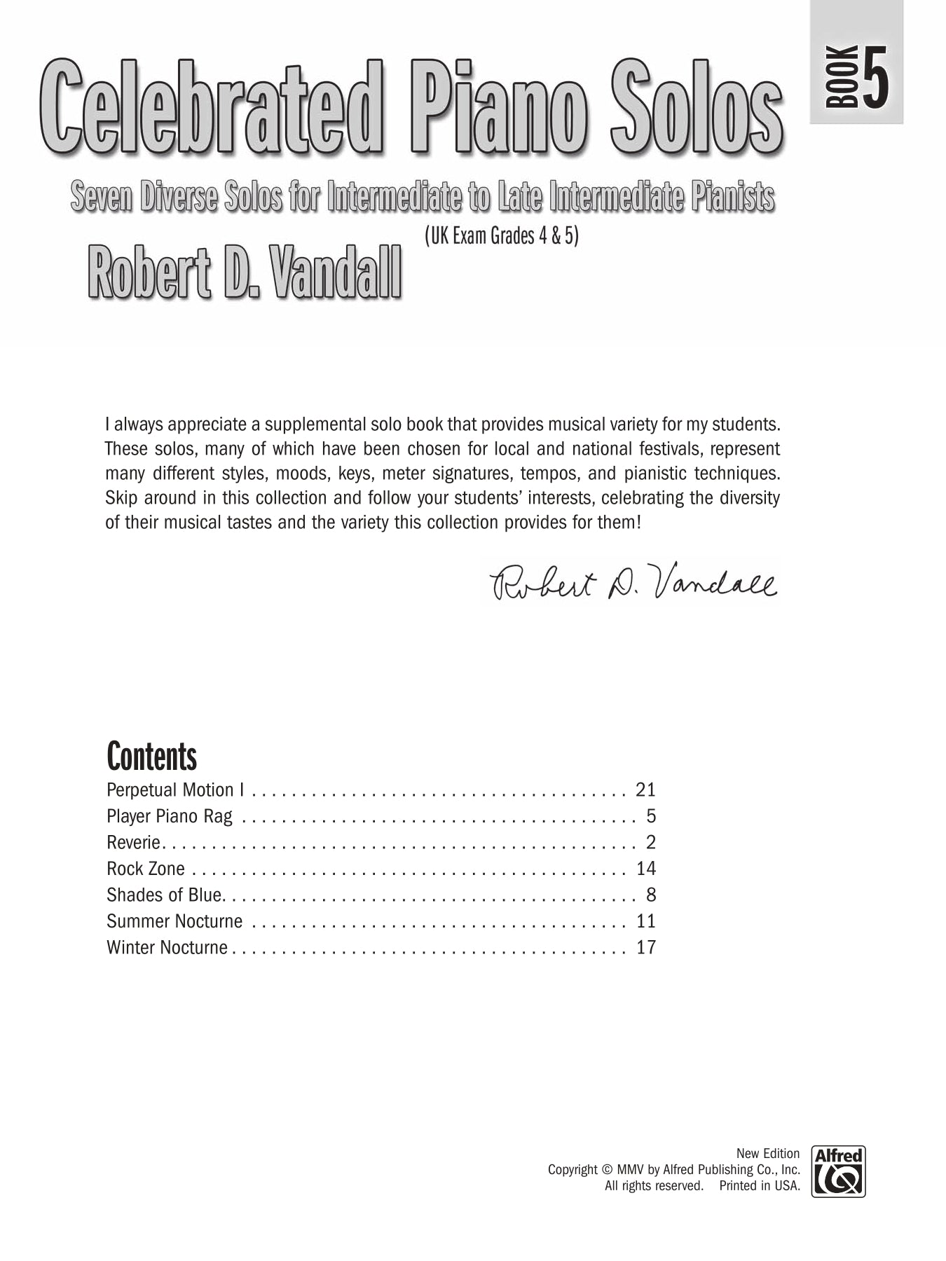 Vandall - Celebrated Piano Solos - Book 5