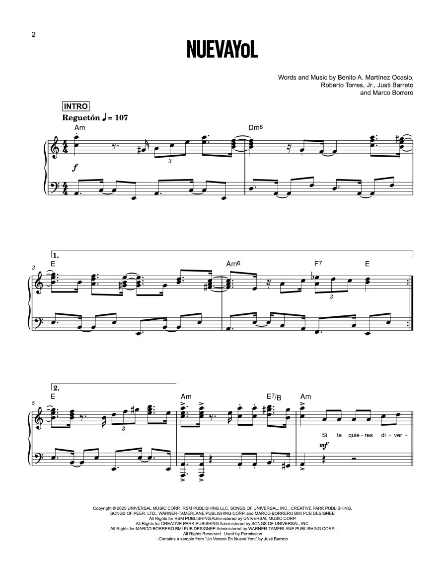 Bad Bunny - Debi Tirar Mas Fotos Piano/Lyrics Book