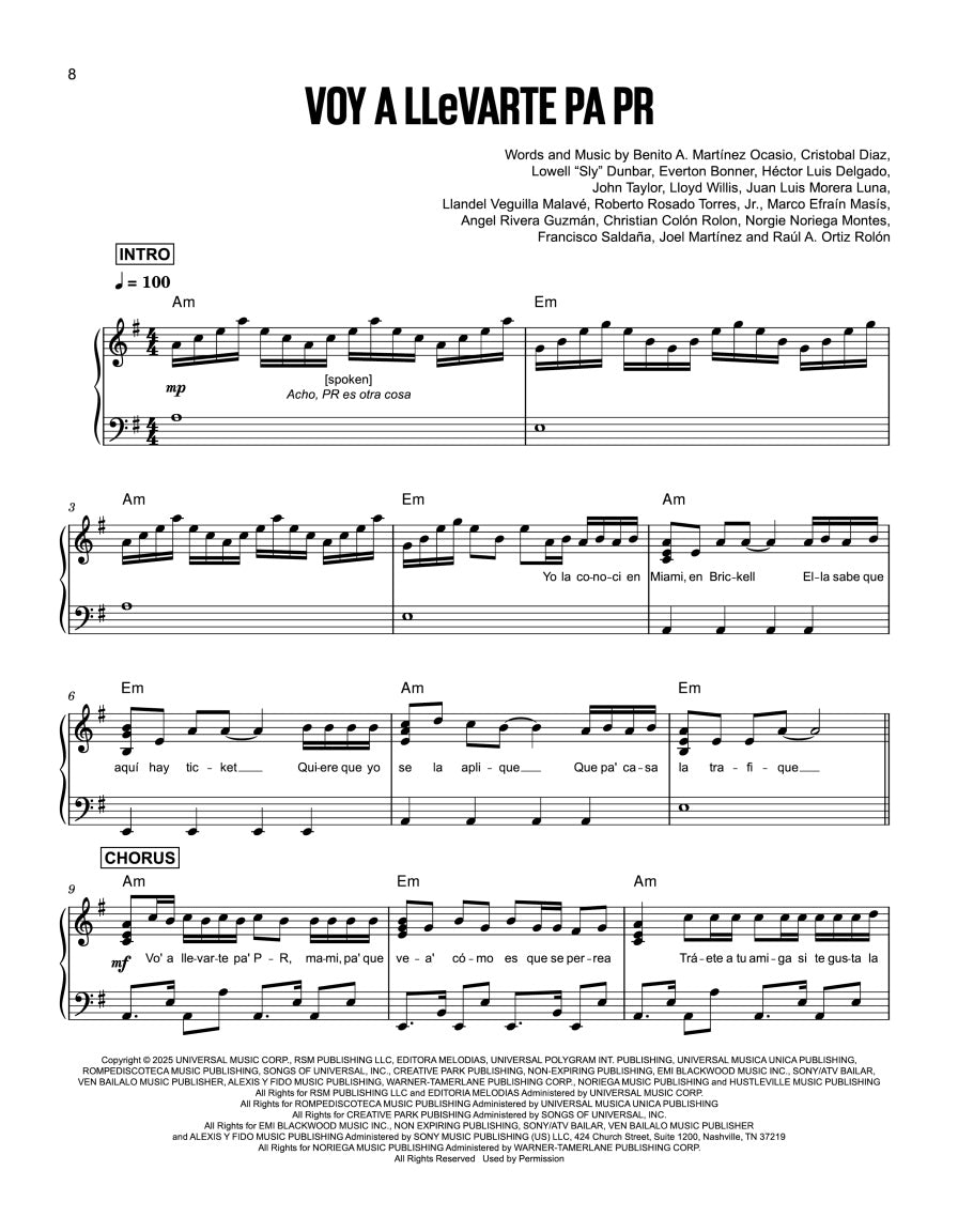 Bad Bunny - Debi Tirar Mas Fotos Piano/Lyrics Book