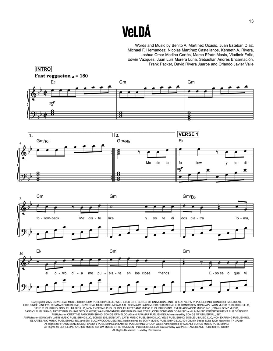 Bad Bunny - Debi Tirar Mas Fotos Piano/Lyrics Book
