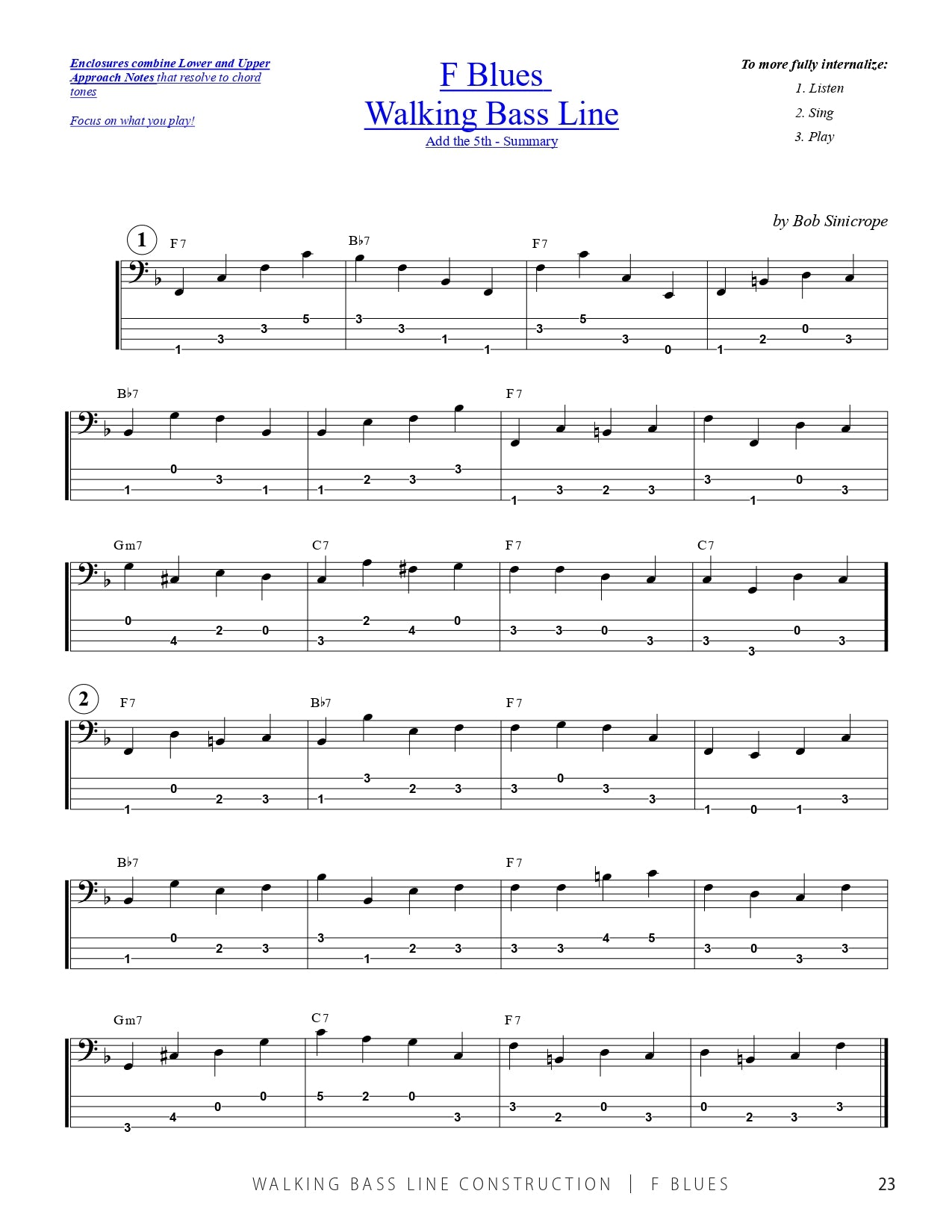 Bob Sinicrope: Walking Bass Line Construction - F Blues Book
