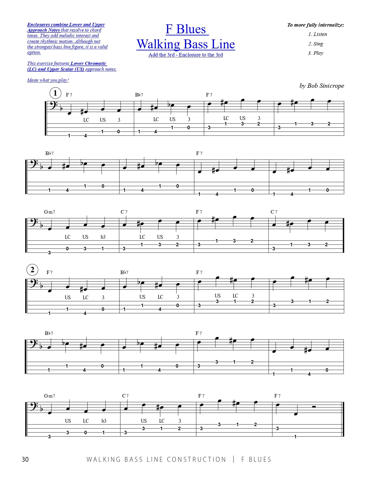 Bob Sinicrope: Walking Bass Line Construction - F Blues Book
