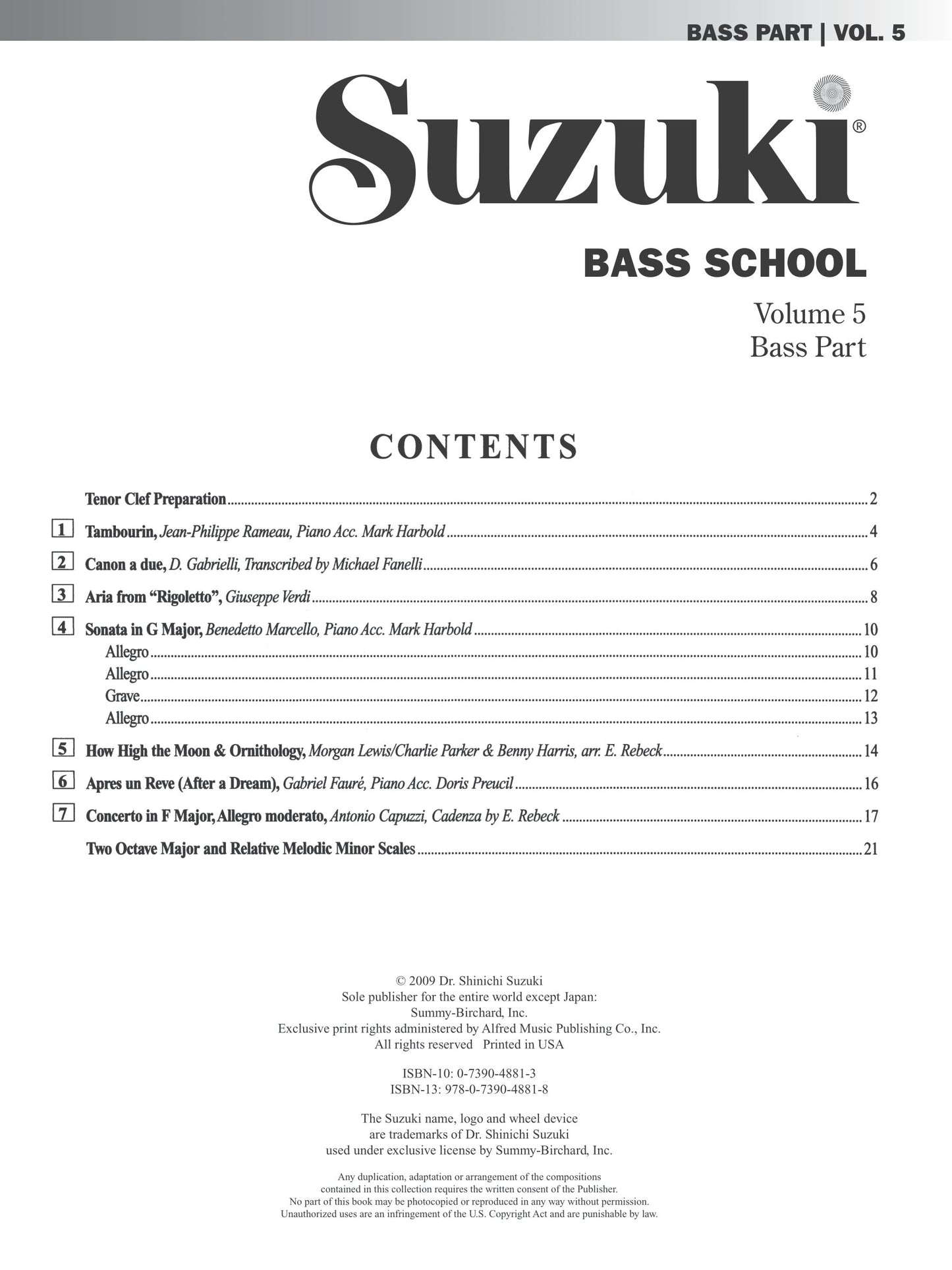 Suzuki Bass School - Volume 5 Double Bass Part Book