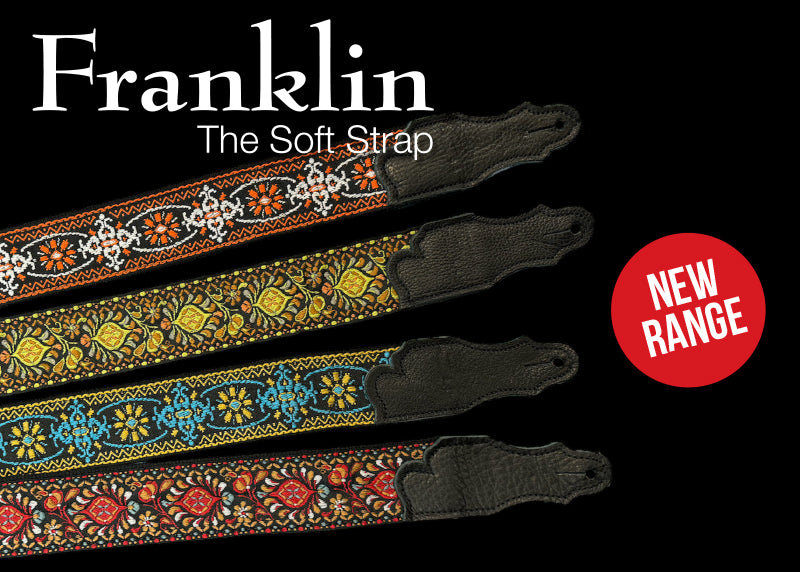 Franklin 2" Yellow Retro Folk Weave Guitar Strap with Glove Leather End Tab