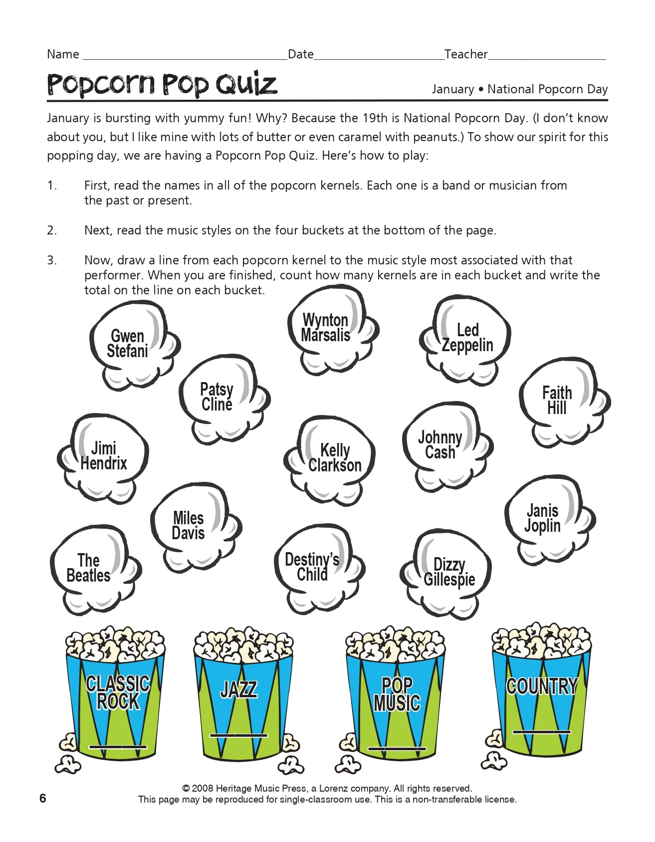 Music Game Of The Week - 52 Classroom Puzzles, Worksheets and Activities