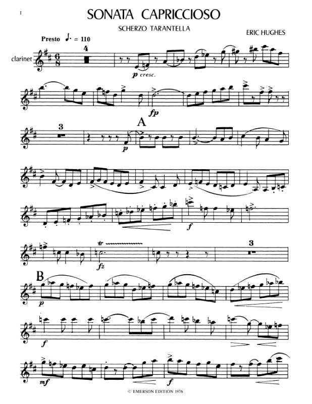 Eric Hughes - Sonata Capriccioso For Clarinet with Piano Accompaniment Book