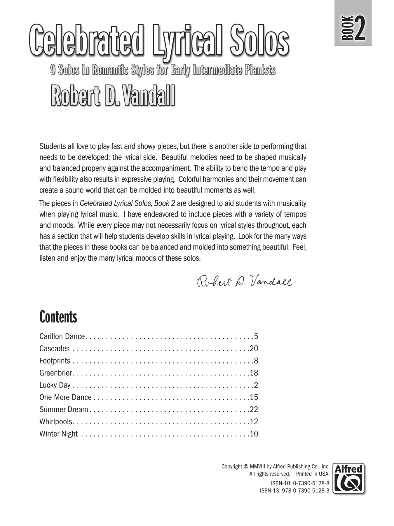 Vandall - Celebrated Lyrical Piano Solos - Book 2