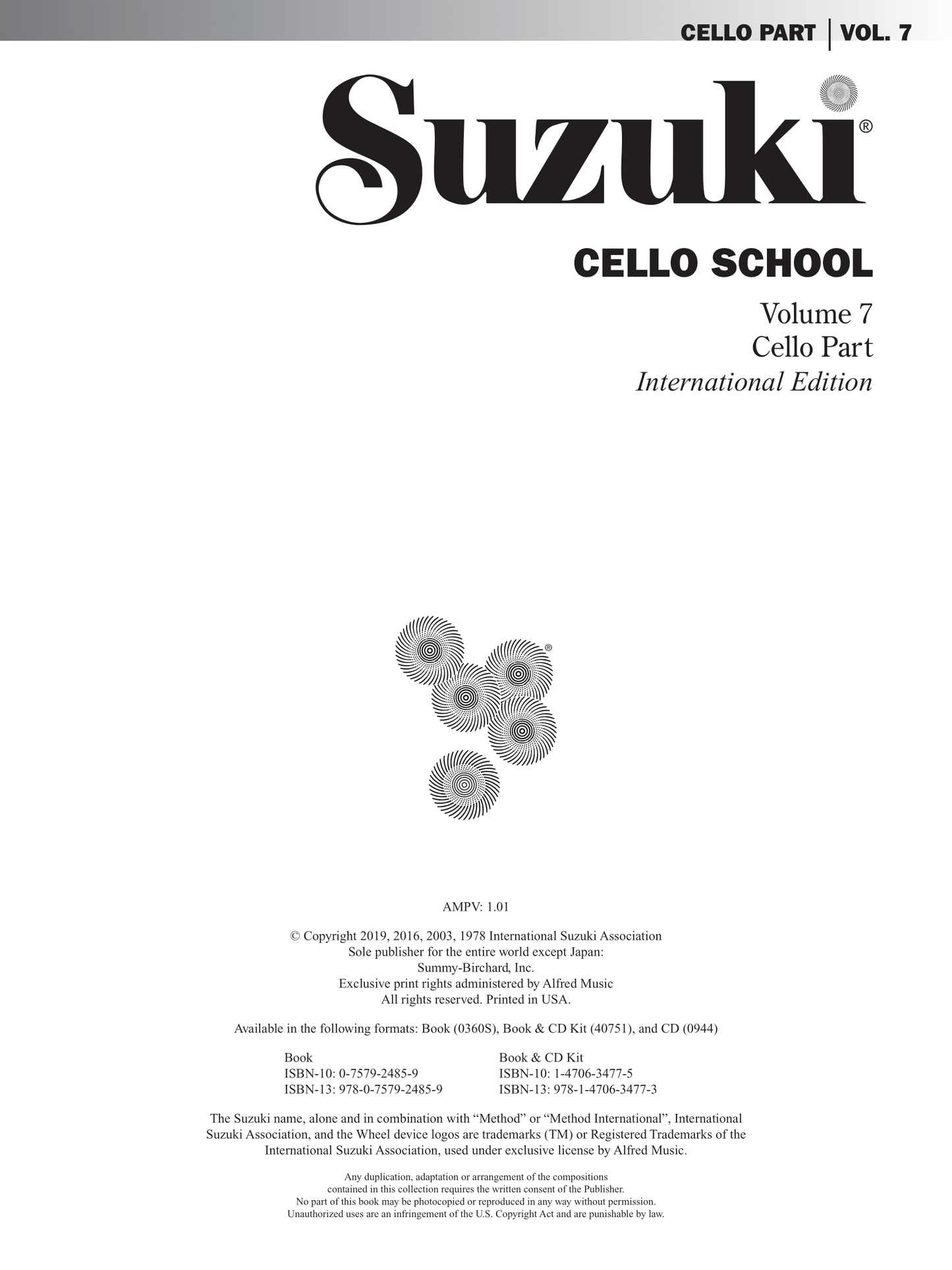Suzuki Cello School - Cello Part Volume 7 Book/Cd (Revised Edition)