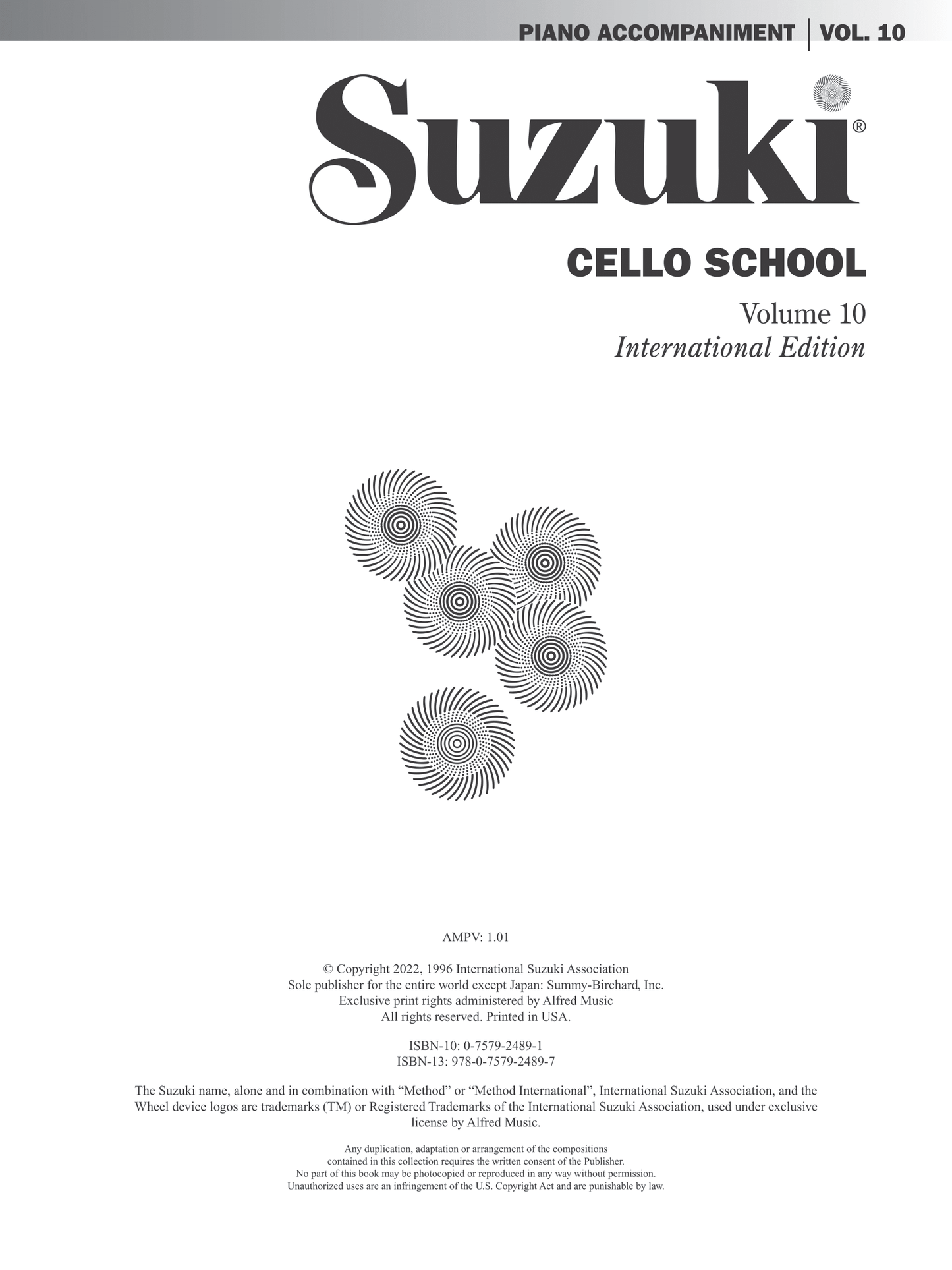 Suzuki Cello School - Volume 10 Cello Part Book with Piano Accompaniment