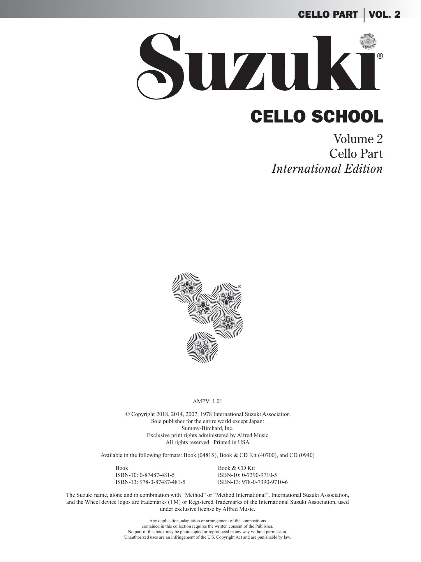 Suzuki Cello School - Cello Part Volume 2 Book (Revised Edition)