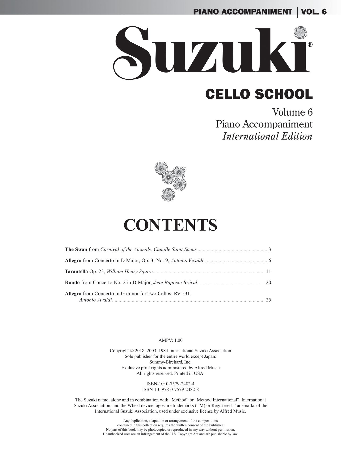 Suzuki Cello School - Volume 6 Piano Accompaniment Book