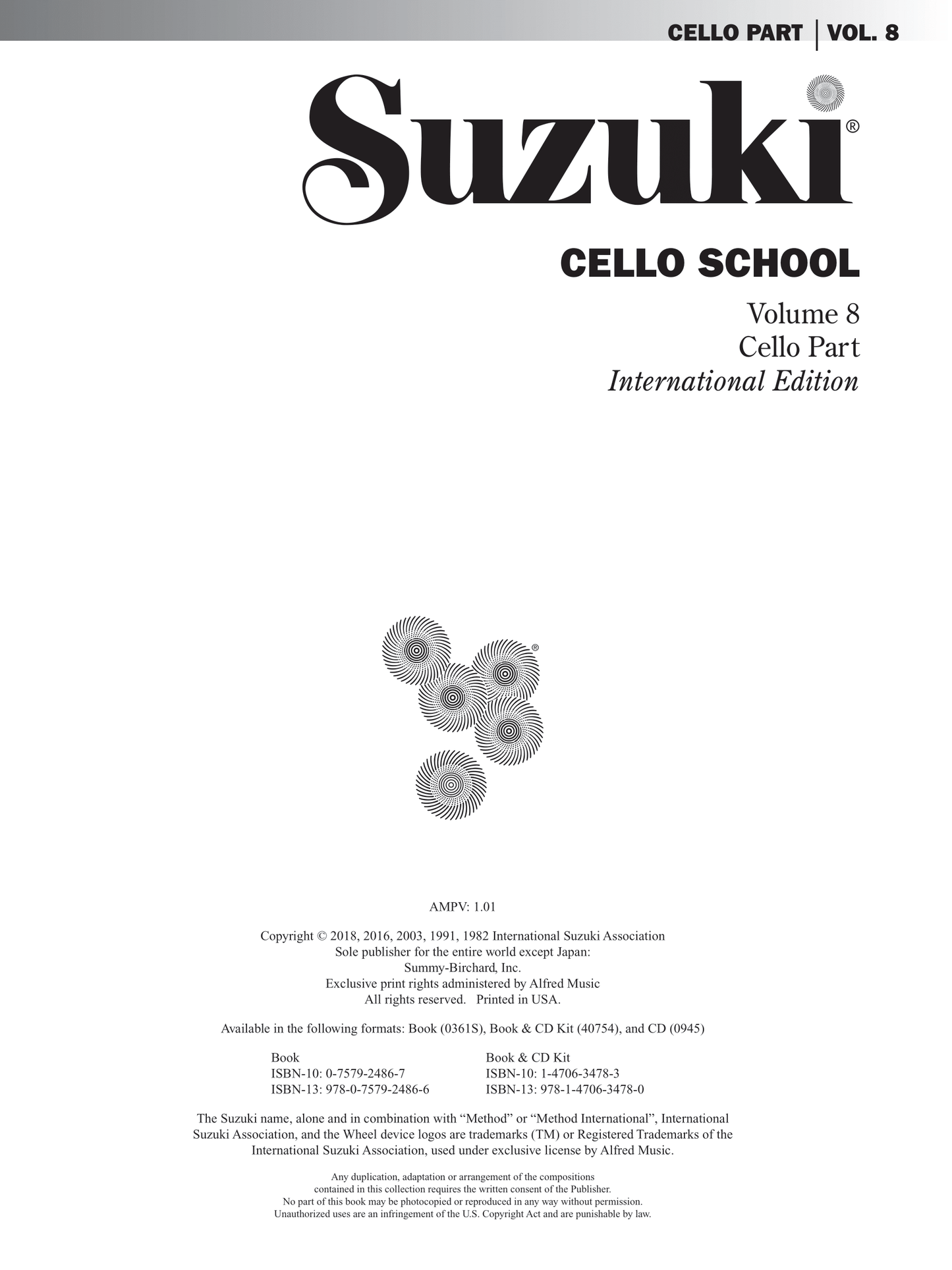 Suzuki Cello School - Cello Part Volume 8 Book/Cd (Revised Edition)