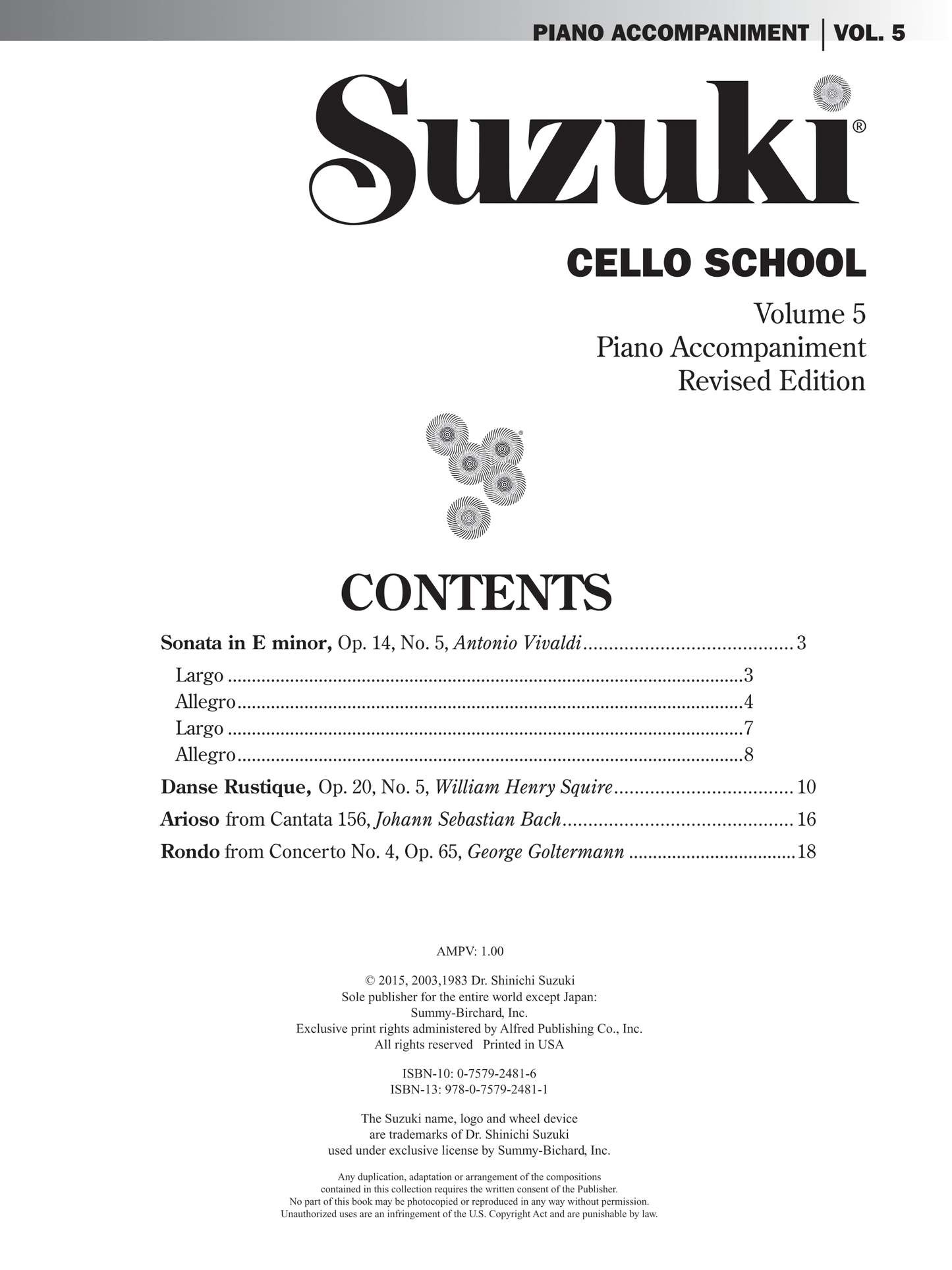 Suzuki Cello School - Volume 5 Piano Accompaniment Book